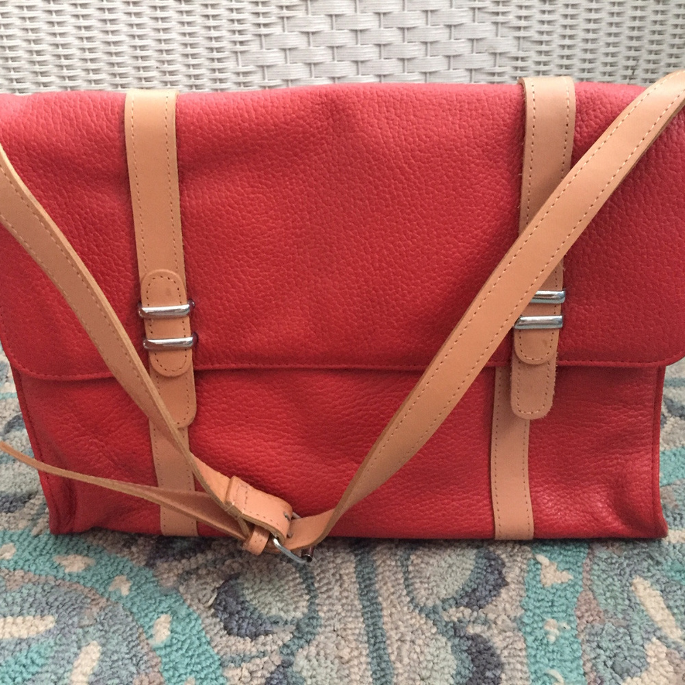 Red and Camel Beige Trim Messenger Bag